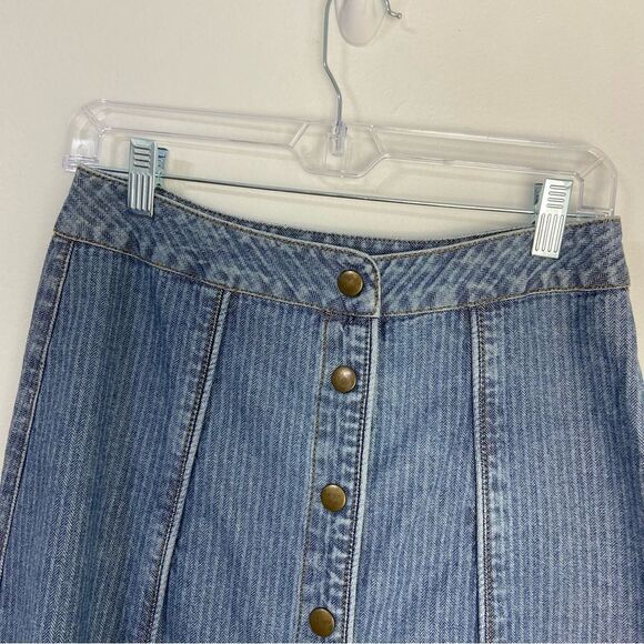 Vtg 90s Y2K  Womens Denim Midi Skirt Size 4 Buttoned Down Striped Hippie Western - Picture 11 of 14